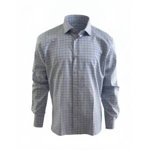 NEW CALDER CARMEL men's plaid cotton twill sport shirt in blue/white